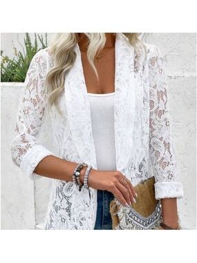 NWT White Lace Open Front Blazer